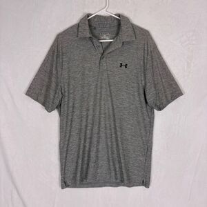 Under Armour Heathered Grey Collared Golf Polo Top Men's Size Medium Loose Fit